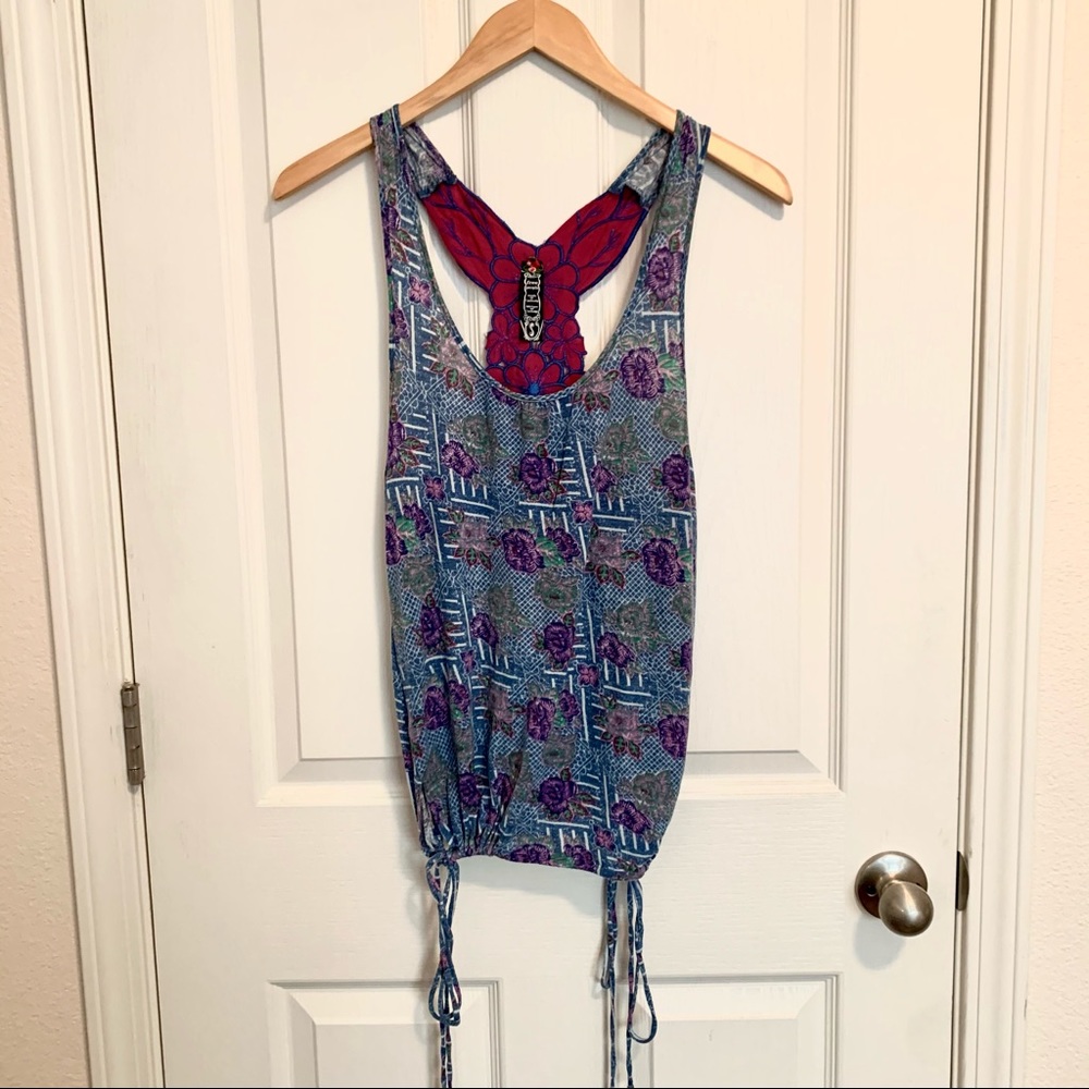 Free People Floral Cutout Tank Blue/Purple S